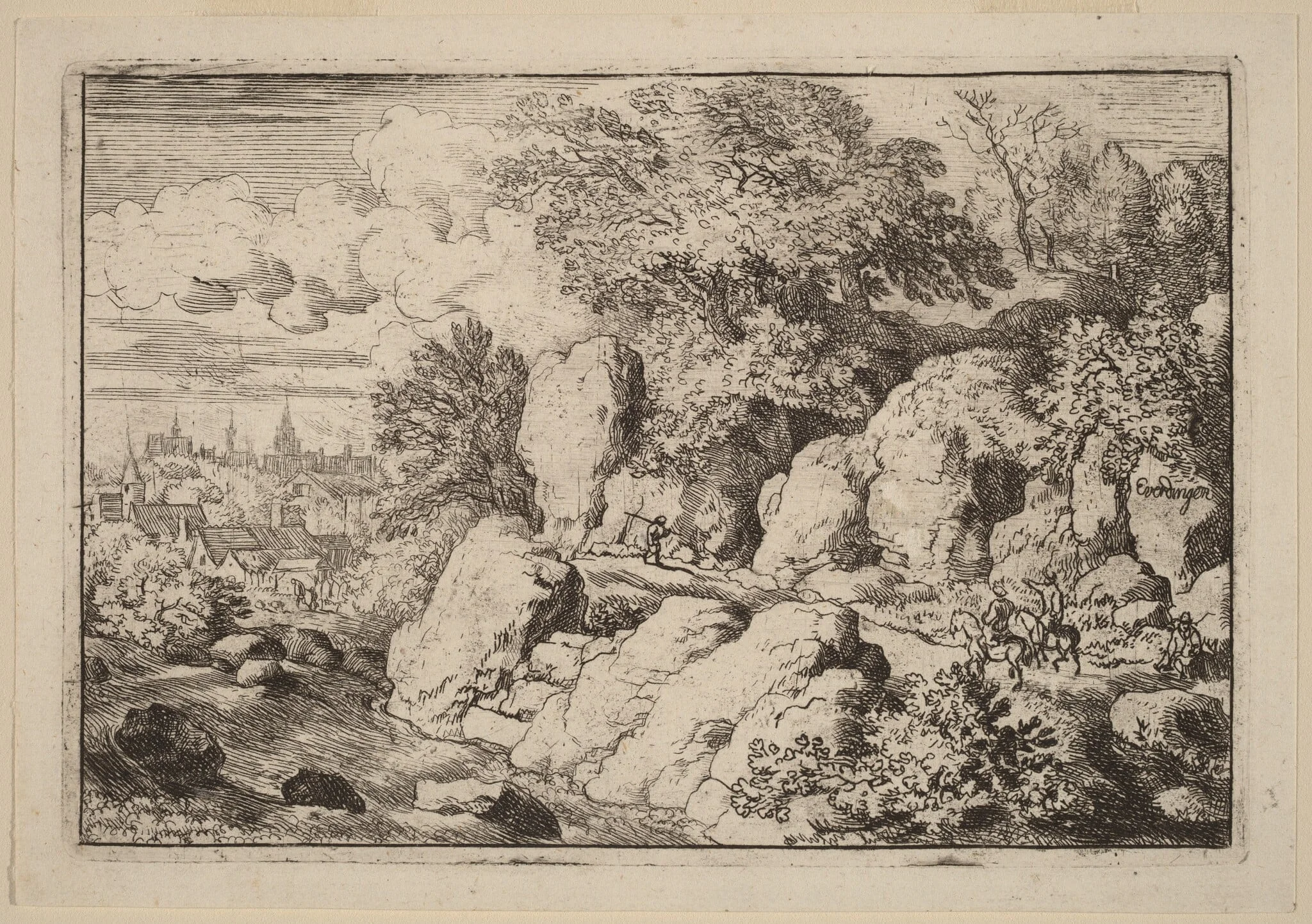 Two Horsemen on a Rocky Path, detail