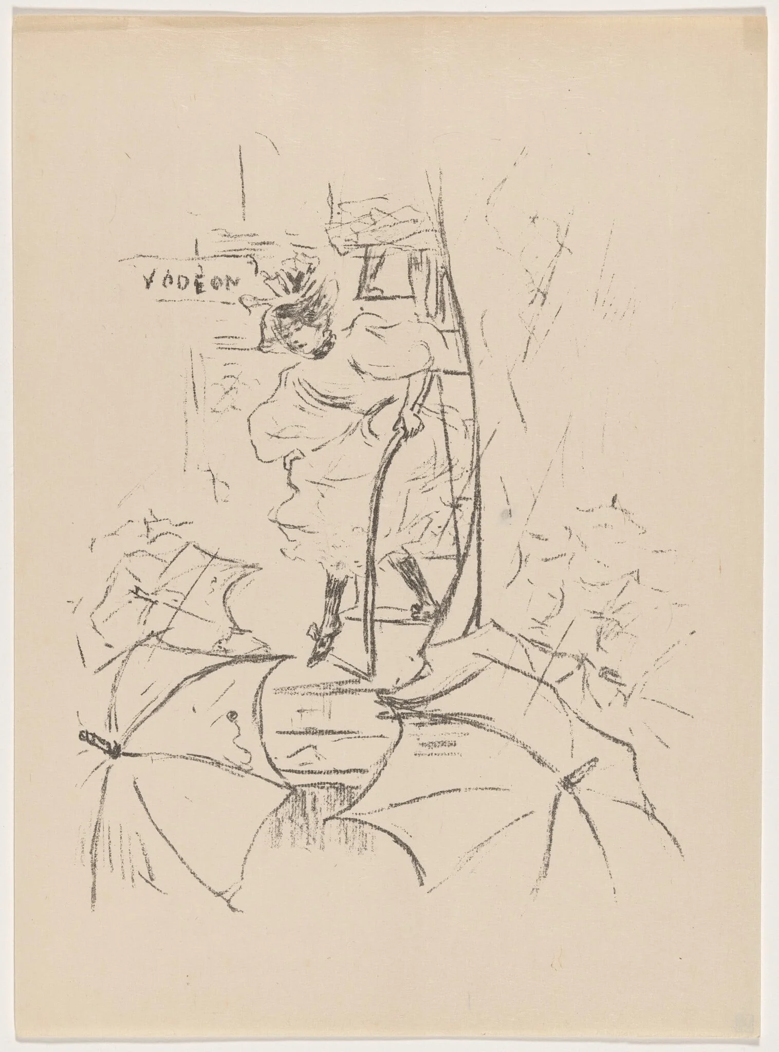 untitled (Woman descending onto a street of umbrellas), detail