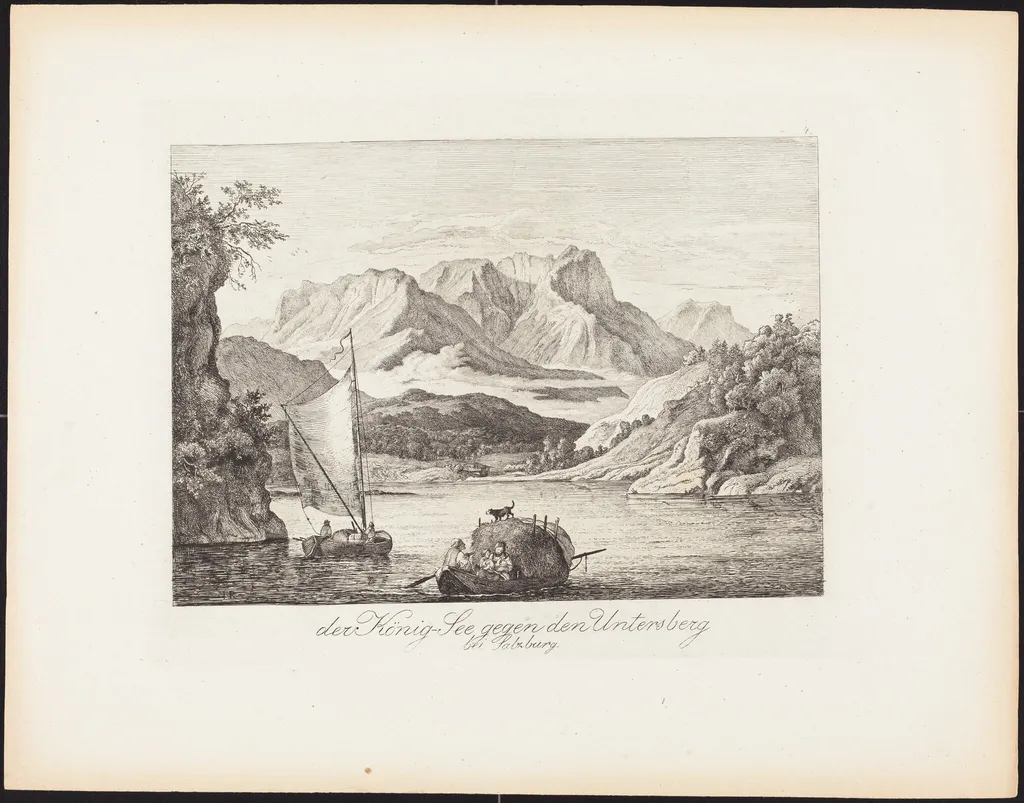 Der König-See gegen den Untersberg bei Salzburg (Königsee toward the Untersberg near Salzburg), by Ludwig Richter, ink, 1830