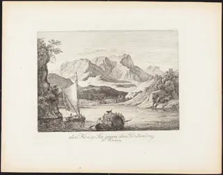 Der König-See gegen den Untersberg bei Salzburg (Königsee toward the Untersberg near Salzburg), by Ludwig Richter, ink, 1830