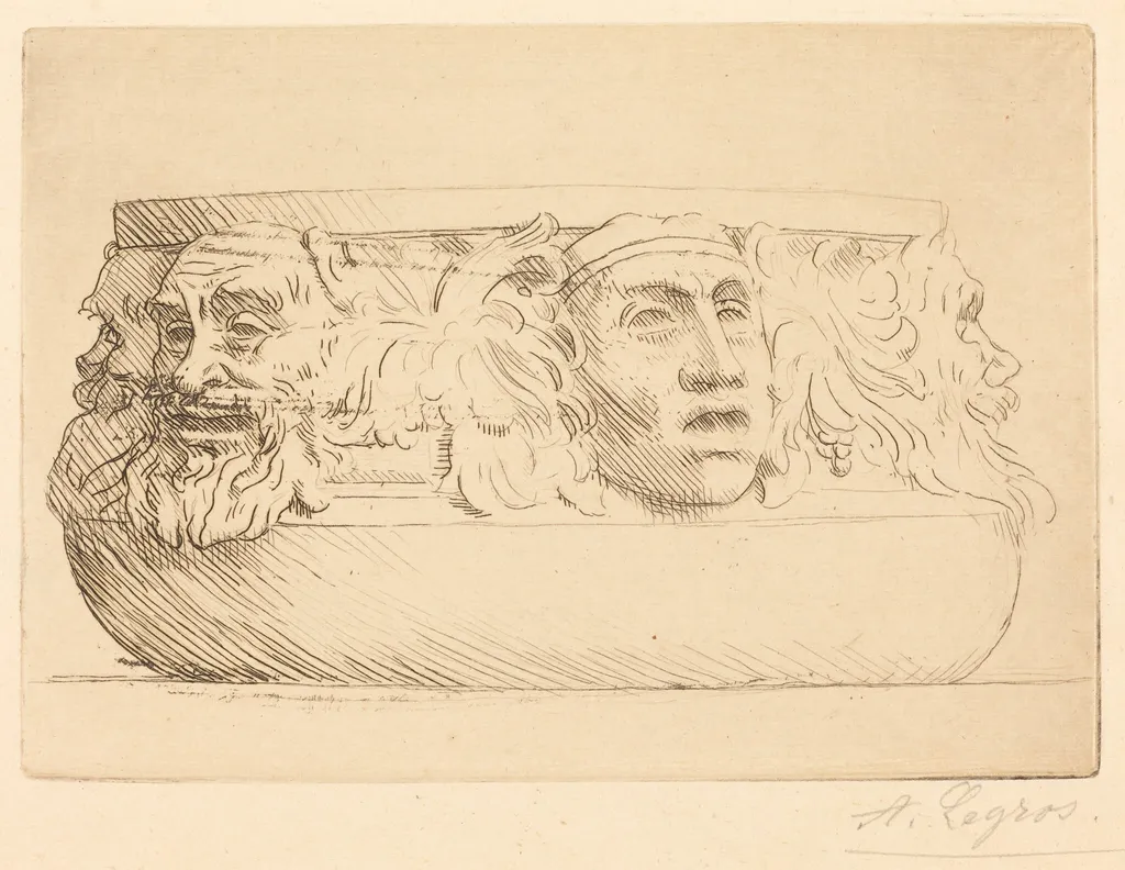 Vase with Grotesques (Le vase aux masques), by Alphonse Legros, ink, 1874