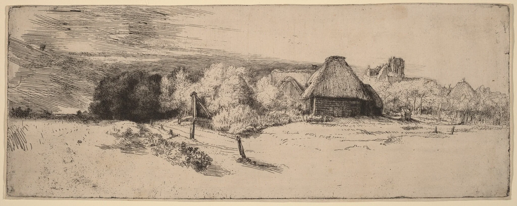 Landscape with Trees, Farm Buildings and a Tower, detail