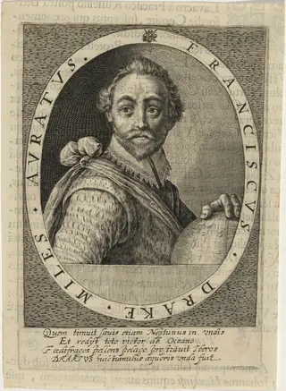 Sir Francis Drake, by Willem de Passe, ink, 1620