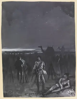 Scene With Soldiers At Night, by William S. Perry, watercolor, 1885