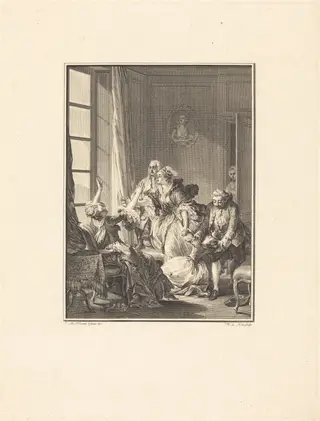 Julie s'évanouit dans un fauteuil, by Noël Le Mire, ink, 1762