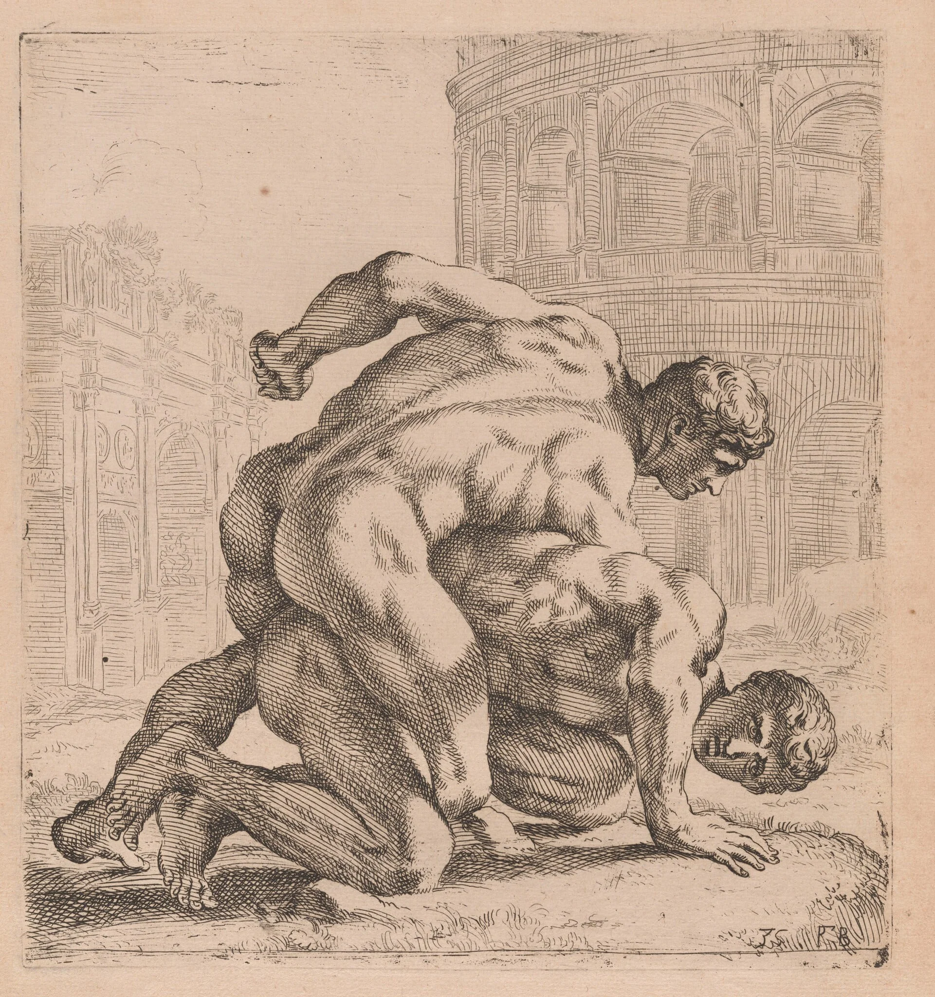 The Medici Wrestlers, side view, turned to right [plate 35], detail
