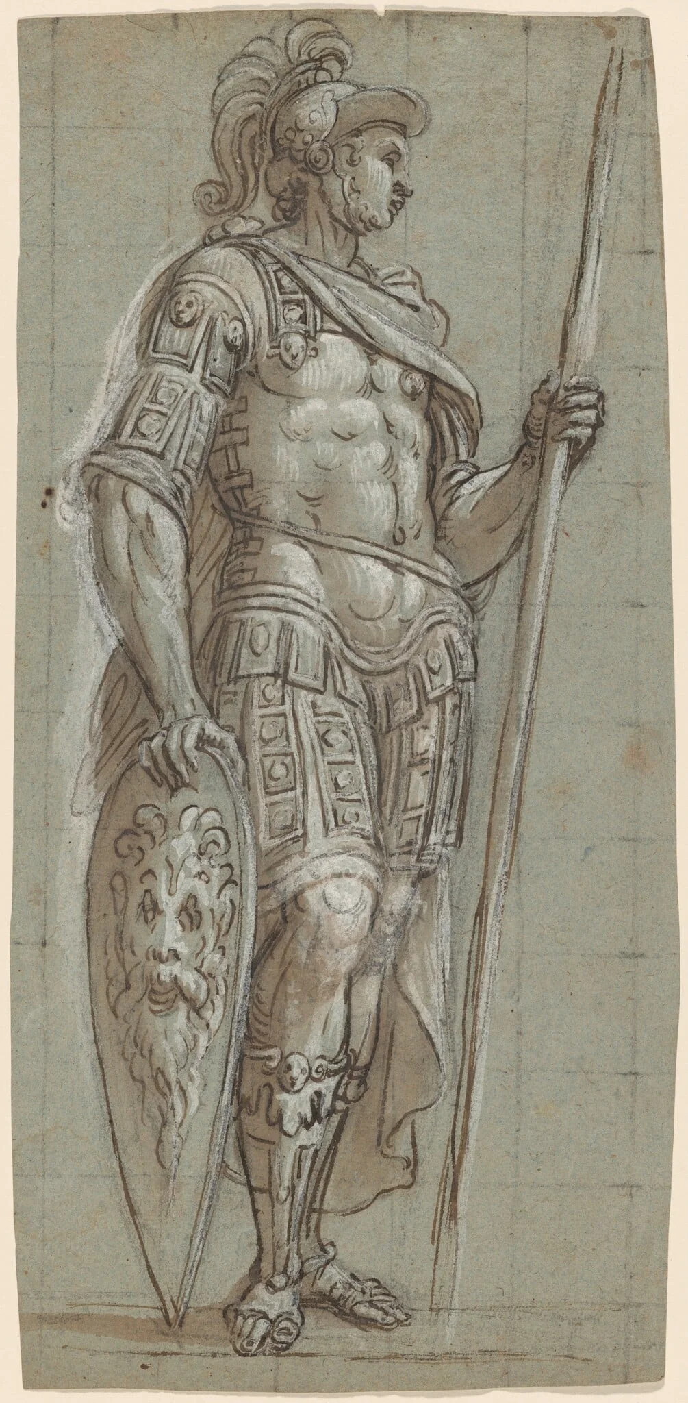 A Soldier in Ancient Roman Costume with Pike and Shield, detail