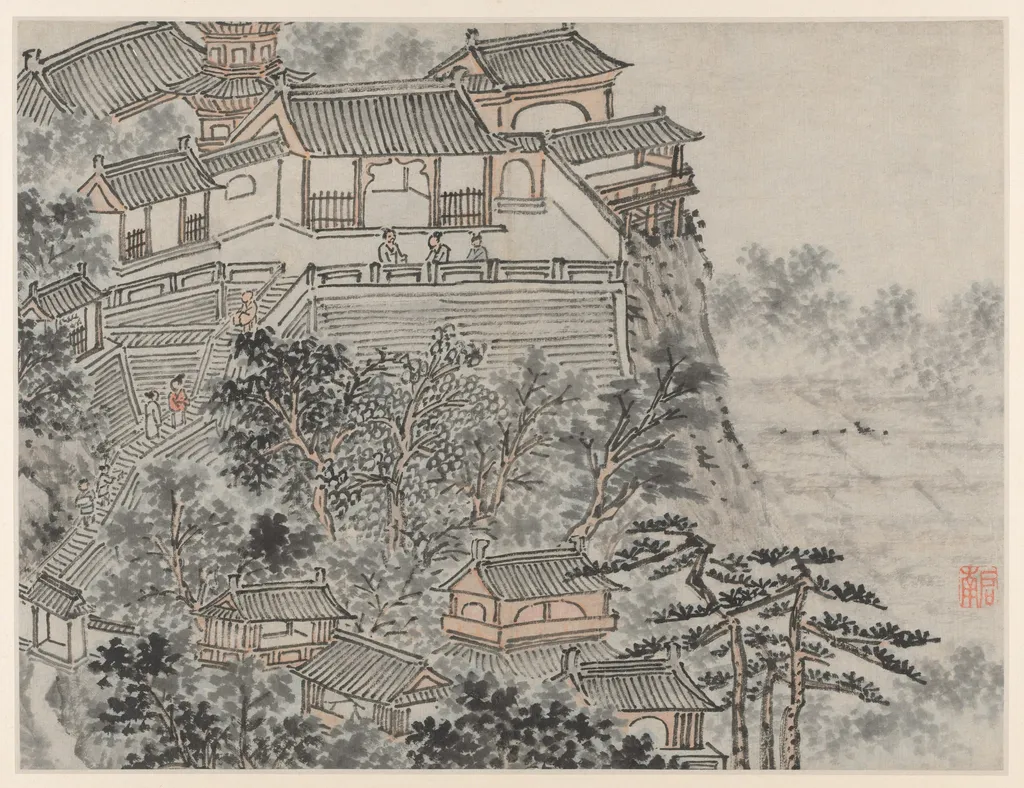 The Five Sages Terrace, from Twelve Views of Tiger Hill, Suzhou, by Shen Zhou, unspecified, 1500