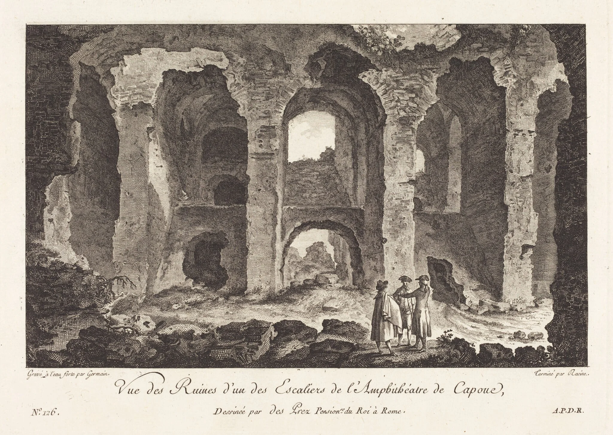 Vue des Ruines d'un des Escaliers de l'Amphithéatre de Capue, detail