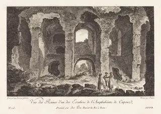 Vue des Ruines d'un des Escaliers de l'Amphithéatre de Capue, by P.F. Germain, ink, 1784