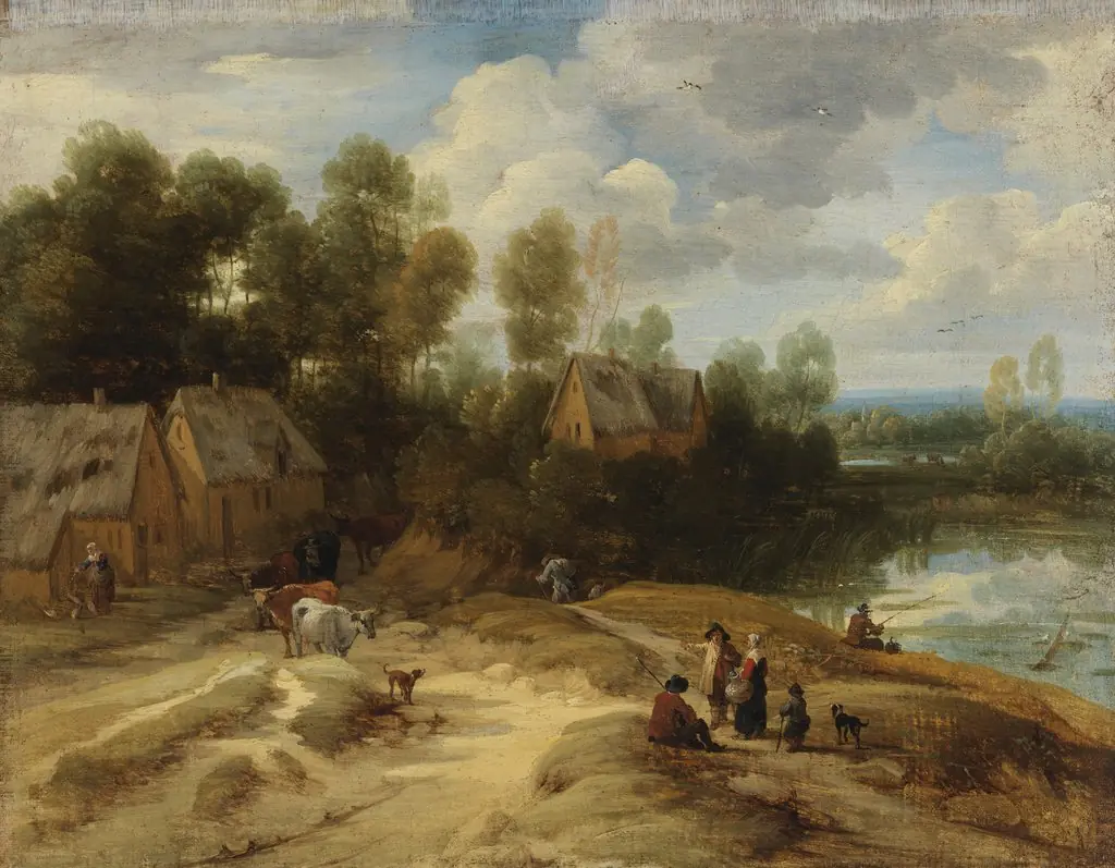 Landscape with Peasants and Cattle, by Lodewijk de Vadder, oil, 1640