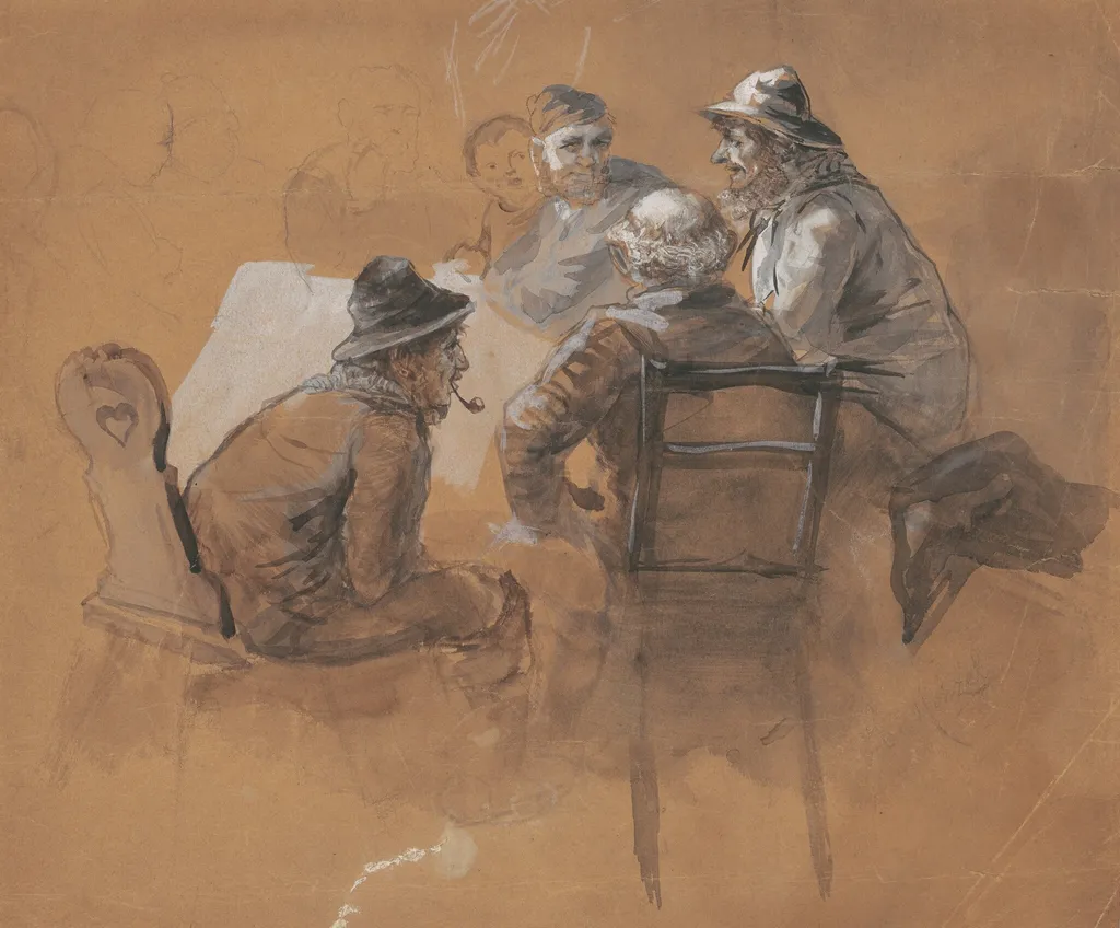 Fishermen, by Adolph Menzel, gouache, 1850