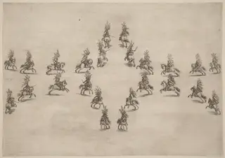 Twenty-Four Cavaliers in an Oval, by Stefano Della Bella, ink, 1652