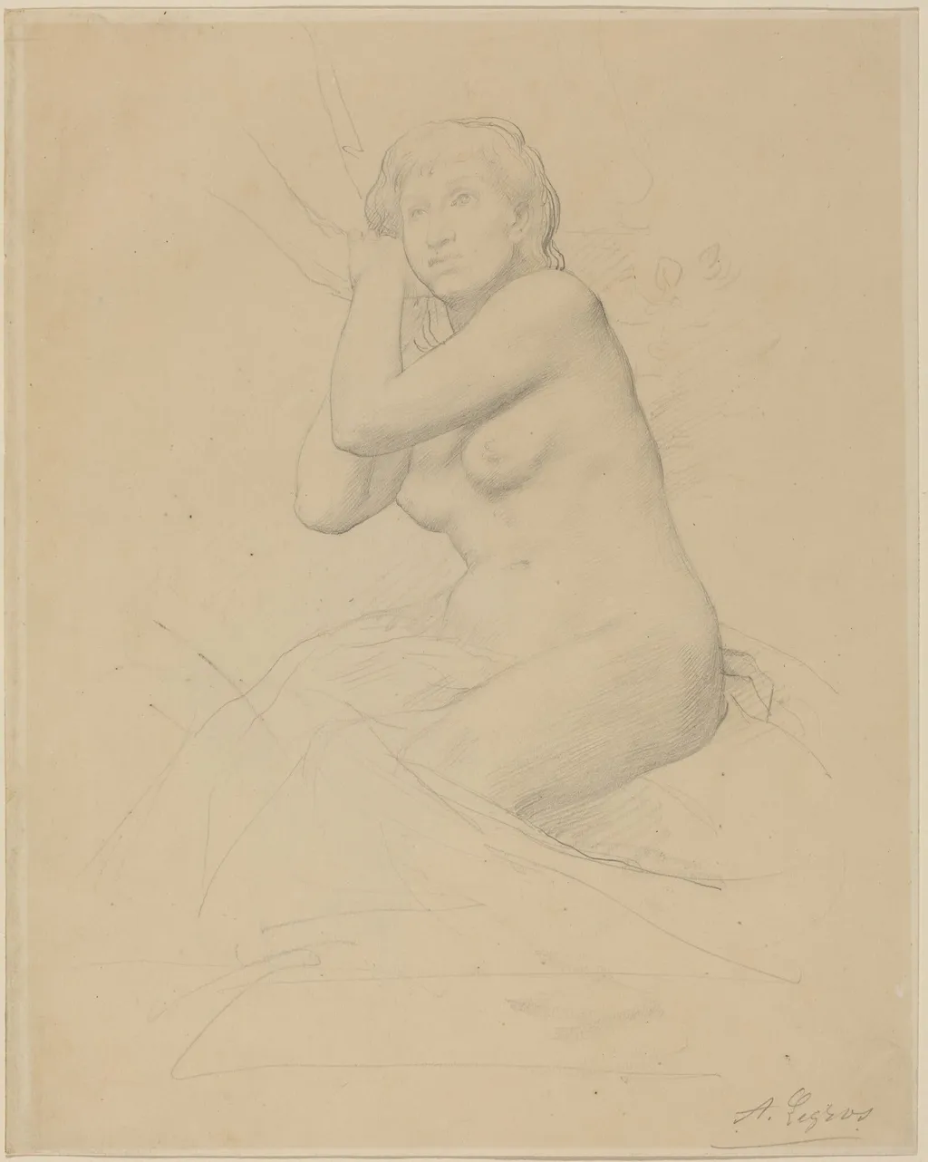 Female Nude Seated, by Alphonse Legros, graphite, 1874
