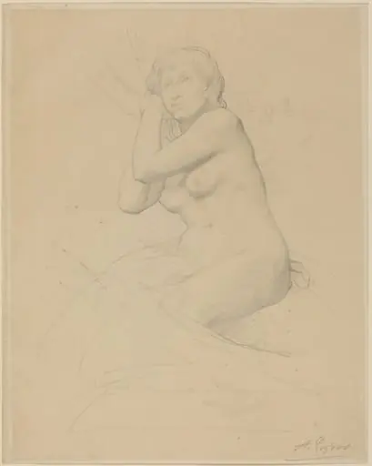 Female Nude Seated, by Alphonse Legros, graphite, 1874