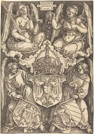Coat of Arms of the German Empire and Nuremberg City, by Albrecht Dürer, ink, 1521