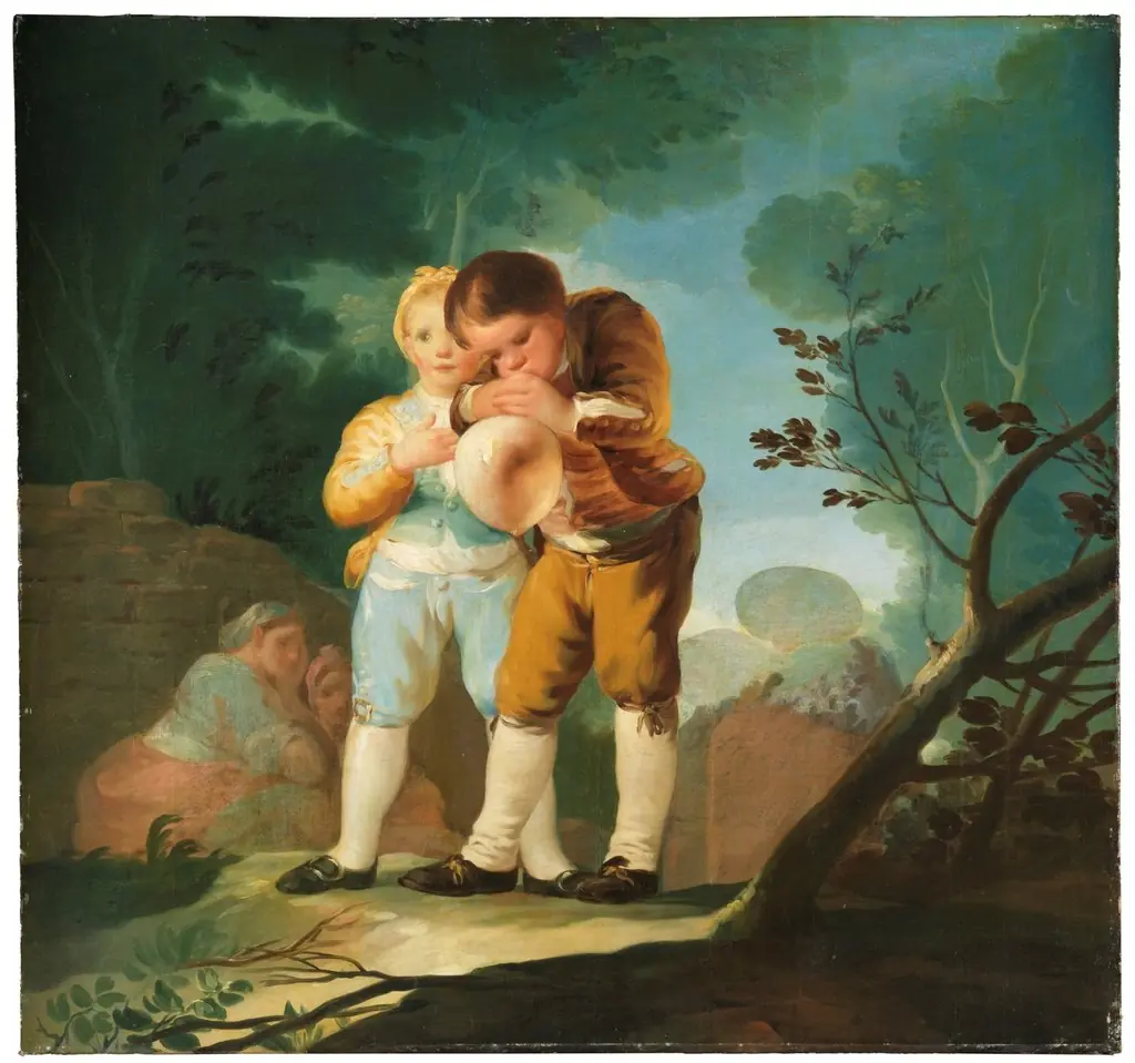 children inflating a bladder, by Francisco Goya, oil, 1790