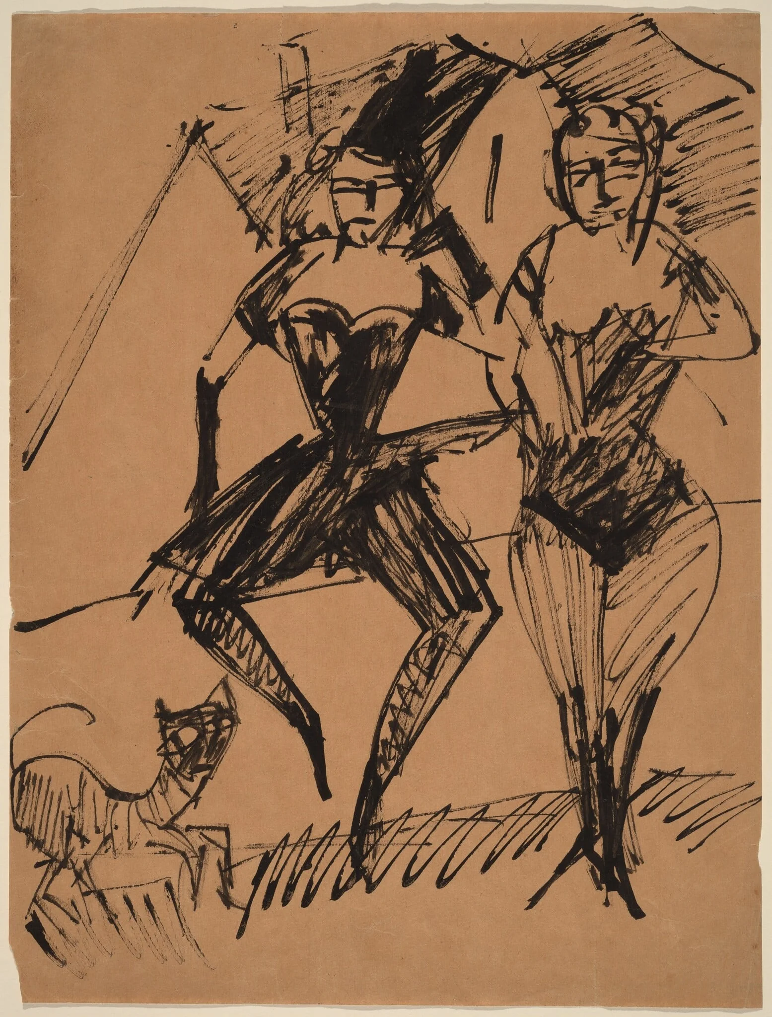 Two Dancers with a Cat, detail