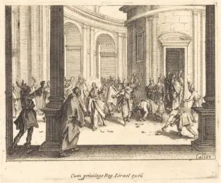 Stoning of Jesus, by Jacques Callot, ink, 1635