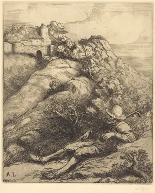 Sleeping Shepherd (Le repos du berger), by Alphonse Legros, ink, 1874