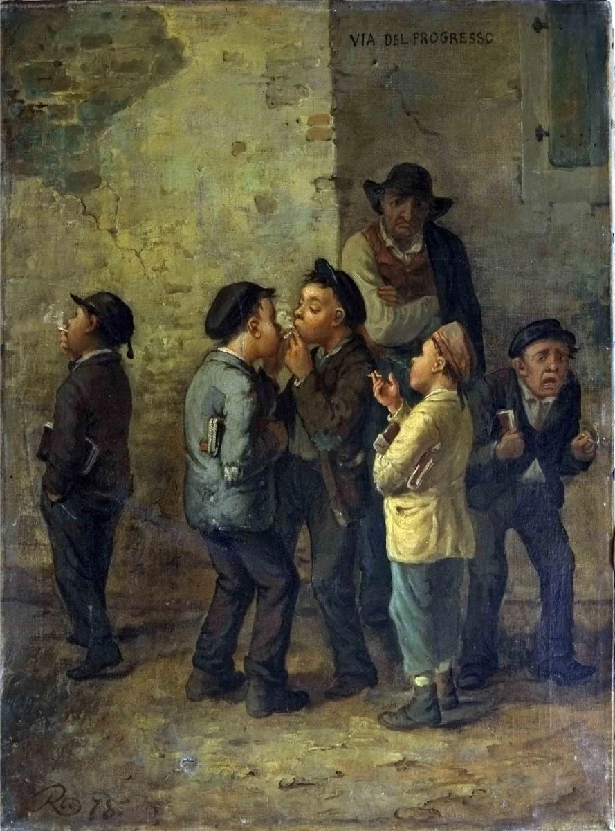 Copii fumând, detail