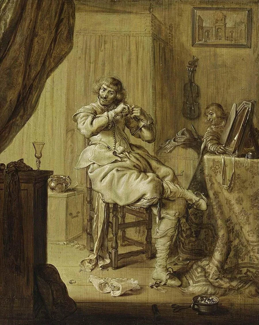 A Cavalier at His Dressing Table, detail
