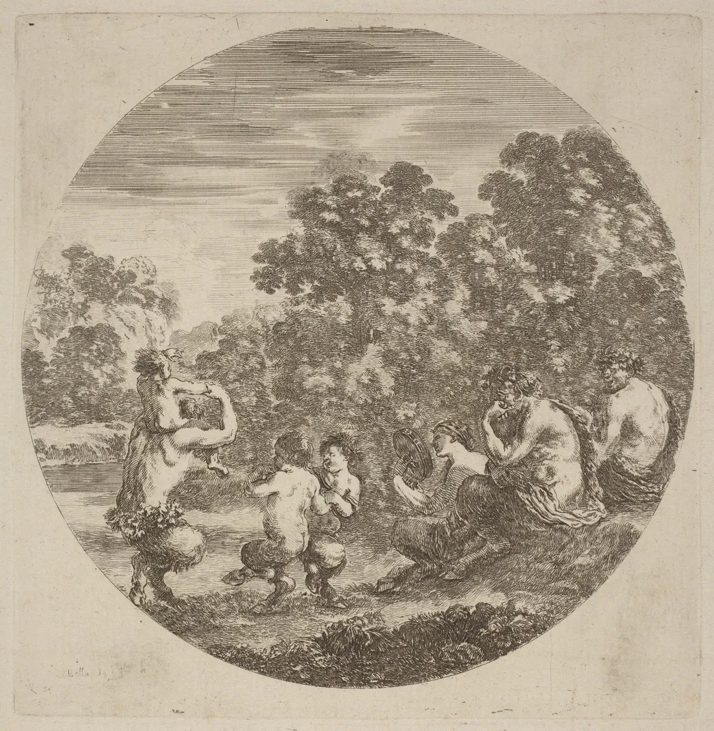 Satyrs and Faun, by Stefano Della Bella, ink, 1637