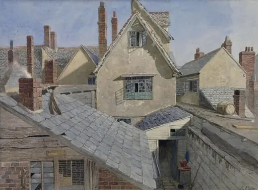 Houses at Oxford, by George Pyne, watercolor, 1850