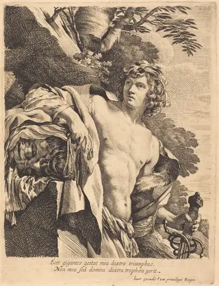 David with the Head of Goliath, by Pierre Mignard I, ink, 1630