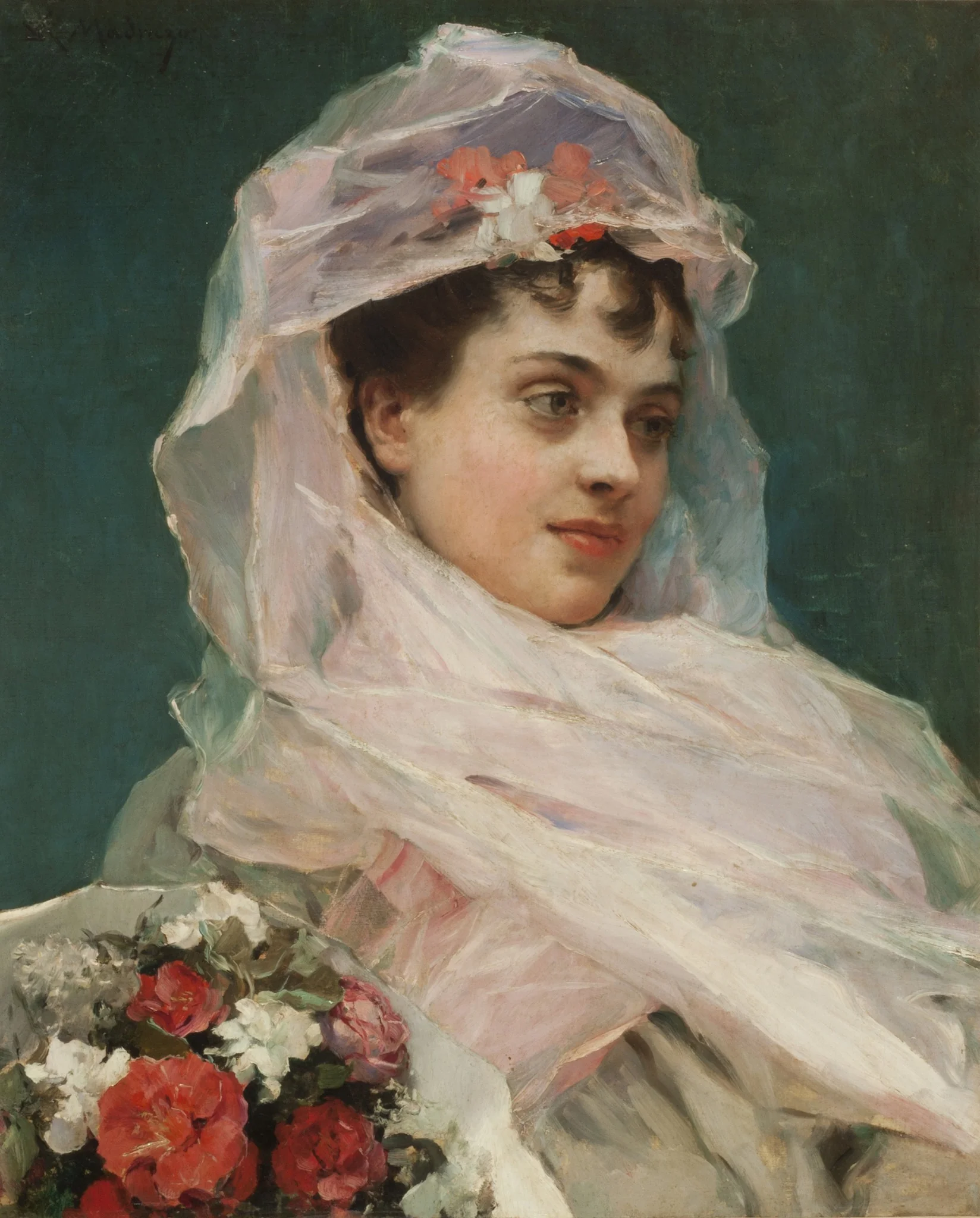 Aline Masson con tocado de gasa (Pintura), detail