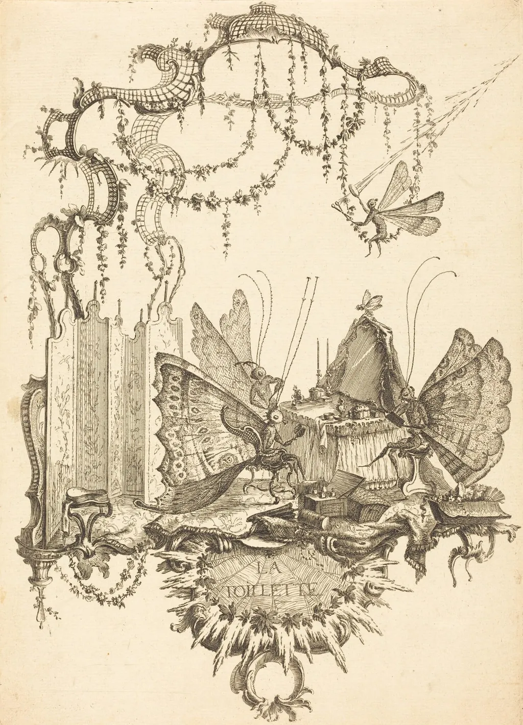 La Toilette, by Charles Germain de Saint-Aubin, ink, 1756