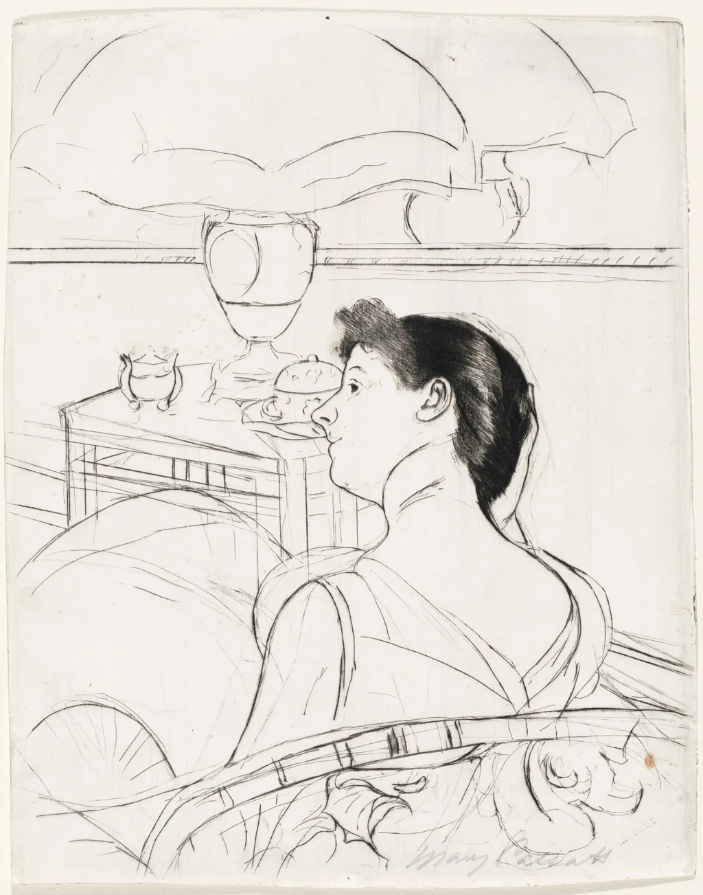 The Lamp, by Mary Cassatt, ink, 1890