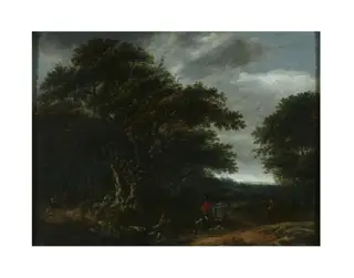 Landscape with stag hunt, by Gillis Rombouts, oil, 1661
