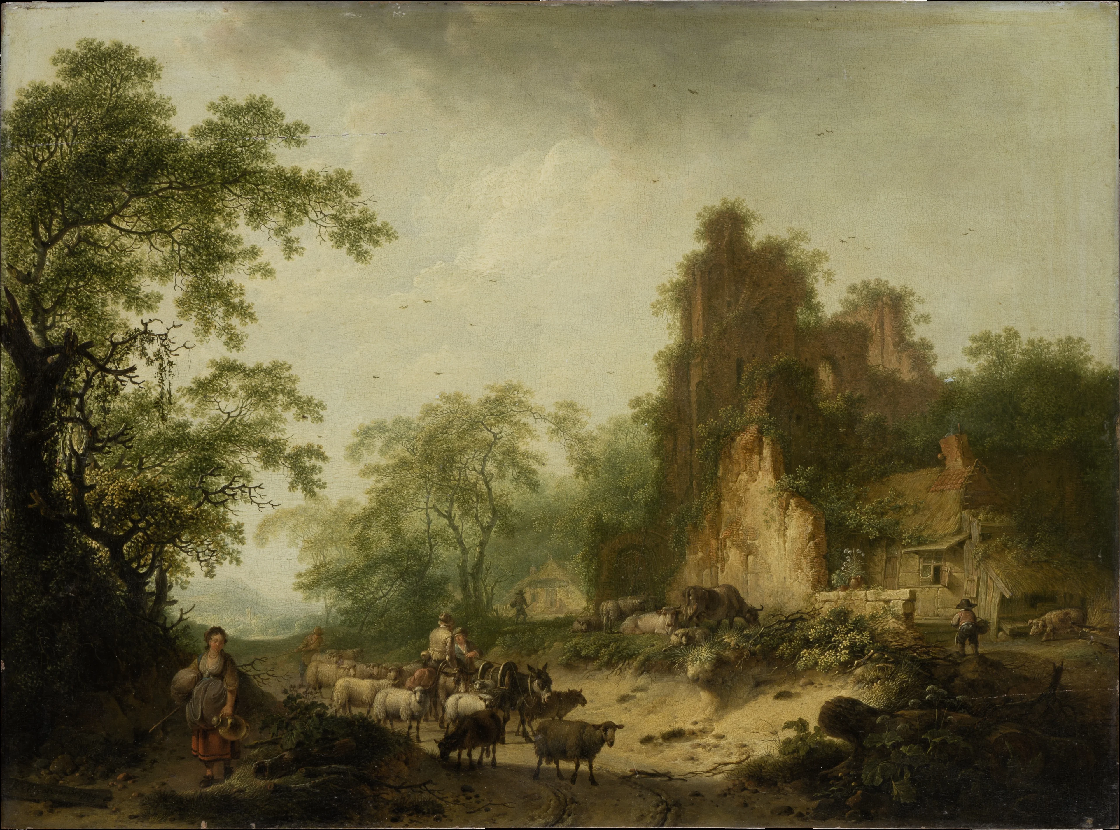 Landscape with Herd of Sheep in Front of a Peasant Hut in a Ruins, detail