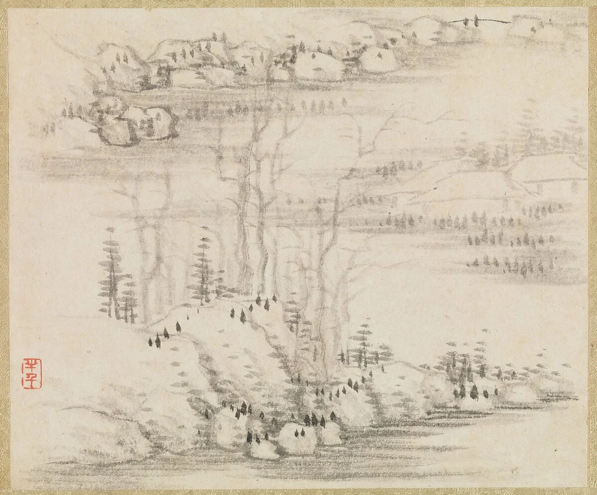 清 龔賢 山水圖 冊|Landscapes and trees, detail