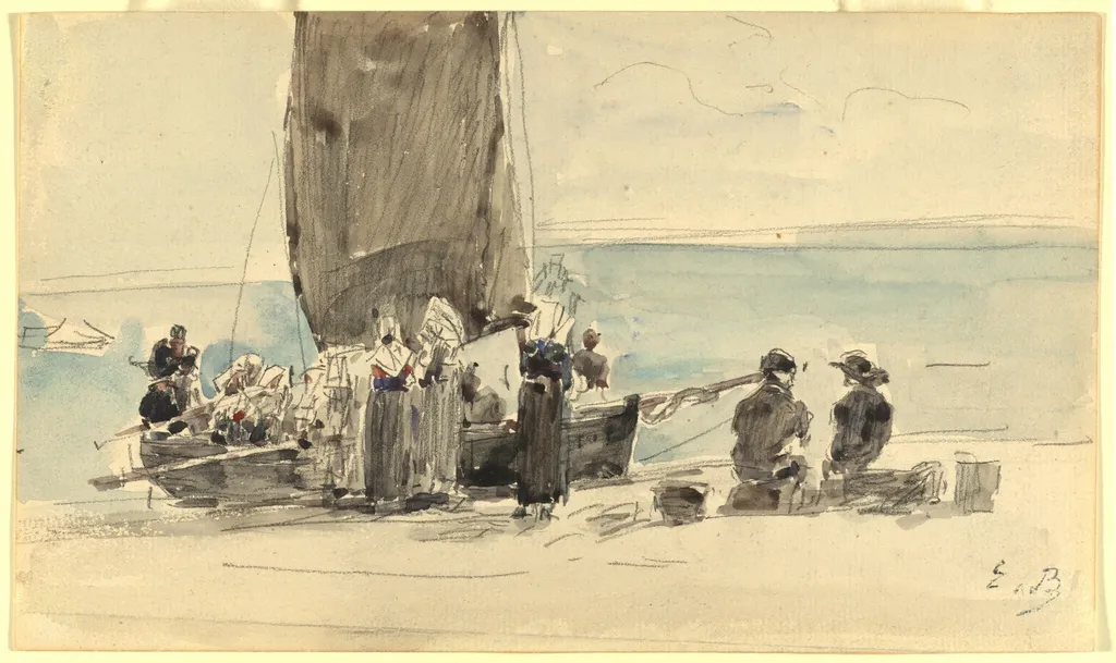 Loading the Boats, by Eugène Boudin, graphite, 1875