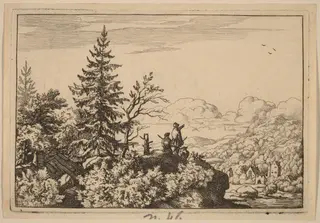 Two Men on a Hill, by Allart van Everdingen, ink, 1650