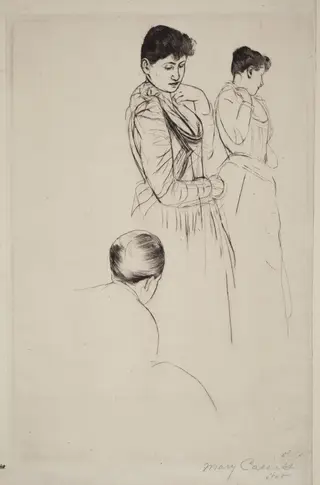 The Fitting, by Mary Cassatt, ink, 1890