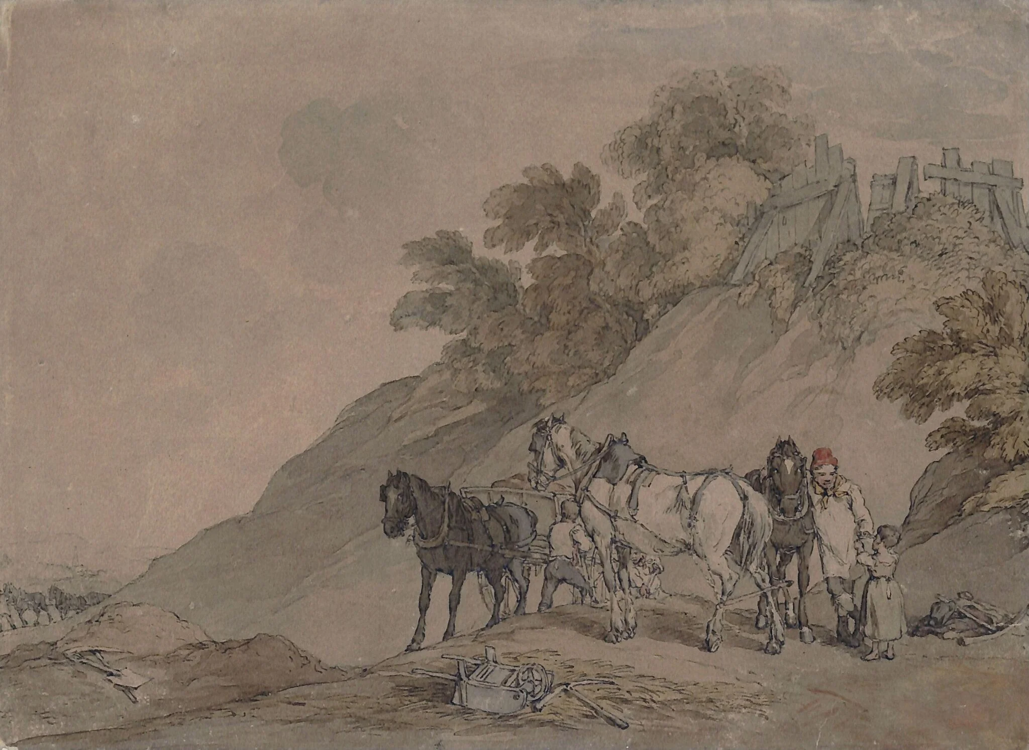 Cart and Team at a Gravel Pit, detail