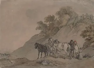 Cart and Team at a Gravel Pit, by John Atkinson, watercolor, 1800