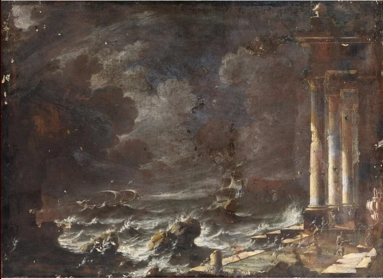 A Coast Scene with Ruins and Shipwrecks, detail