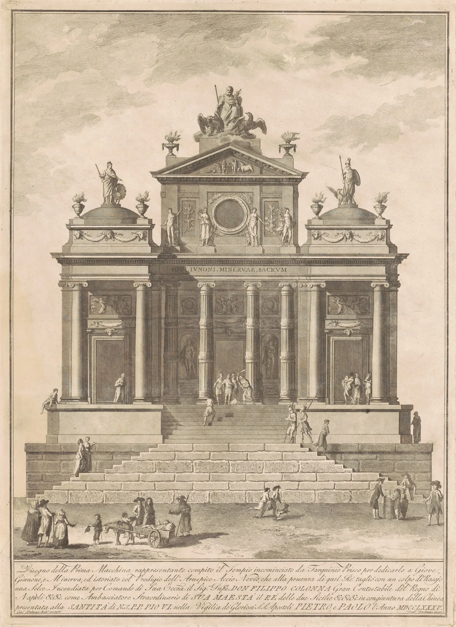 The Prima Macchina for the Chinea of 1785: The Temple of Jupiter Begun by Tarquinius Priscus with the Marvel of Accius Naevius, detail