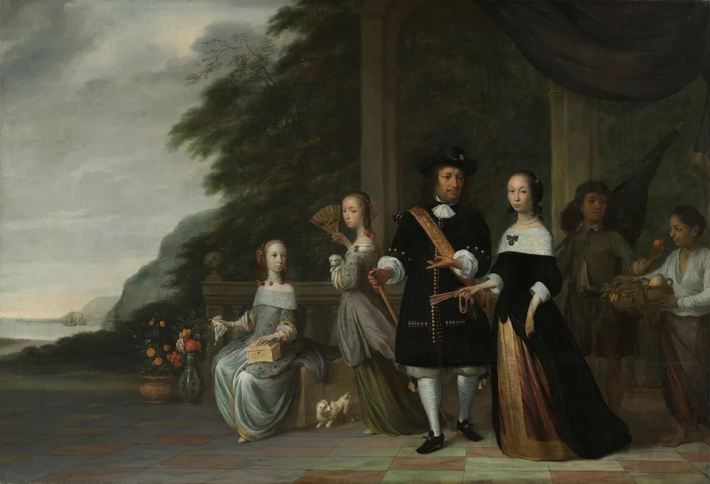 Pieter Cnoll, Cornelia van Nijenrode, their Daughters and Two Enslaved Servants, by Jacob Jansz. Coeman, oil, 1665