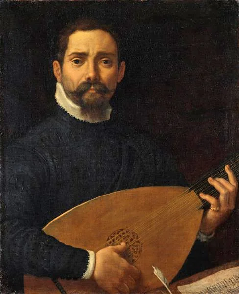 Portrait of the lute player Giulio Mascheroni, detail