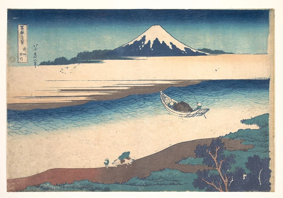 冨嶽三十六景 武州玉川|Tama River in Musashi Province (Bushū Tamagawa), from the series Thirty-six Views of Mount Fuji (Fugaku sanjūrokkei), detail