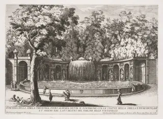 The Fountains of Rome (Le fontane di Roma), Book IV, plate 7: Fountain of the Tiburtine Sibyl (Fontana della Sibilla Tiburtina), by Giovanni Francesco Venturini, 1688