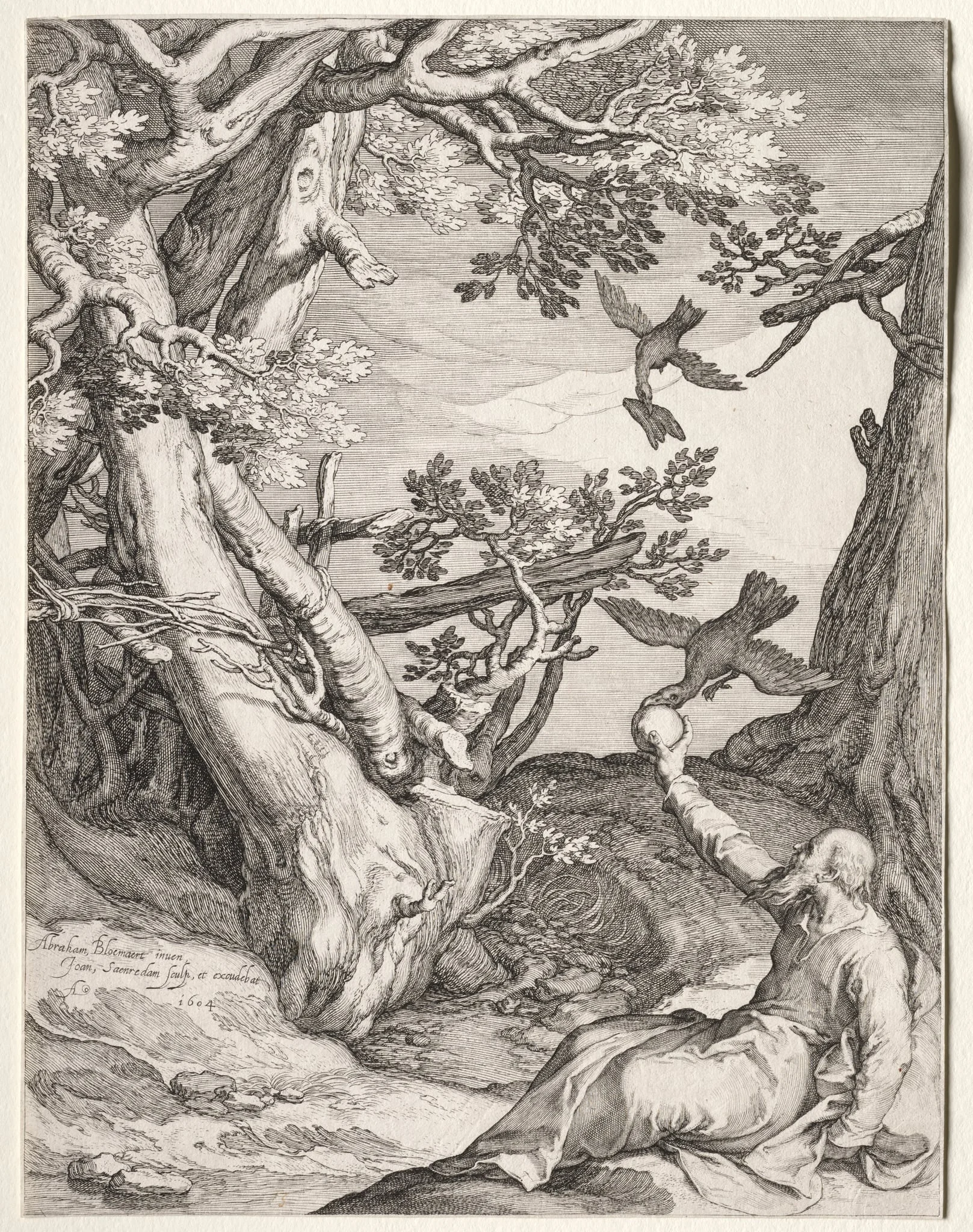 Elijah in the Wilderness Fed by Ravens, detail