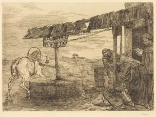 Horse-driven Mill (Le manege), by Alphonse Legros, ink, 1869