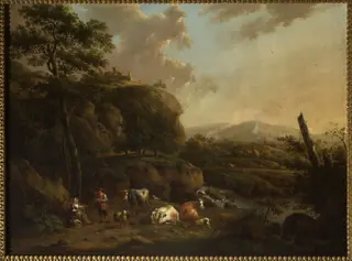Mountain Landscape with Shepherds, by Hendrik-Jozef Antonissen, oil, 1774