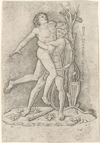Hercules and Antaeus, by Giovanni Antonio da Brescia, ink, 1507